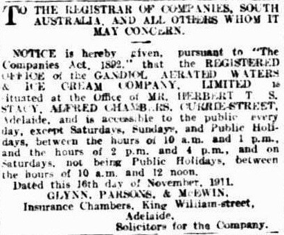 Gandiol Notice Adelaide Advertiser 1911