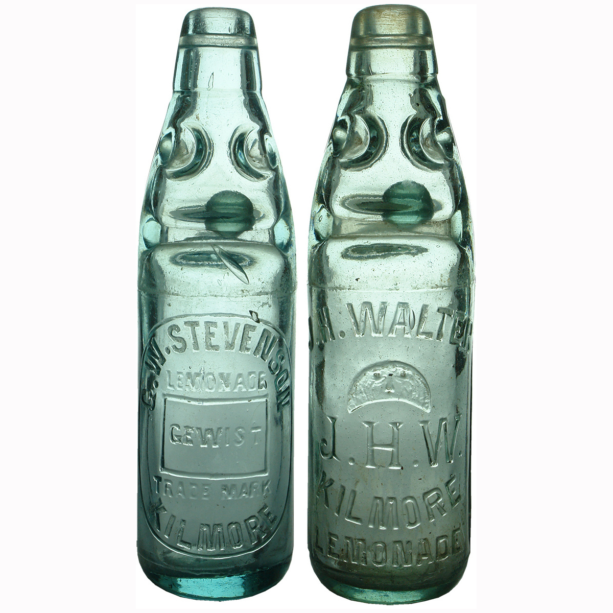 2 Kilmore Codd Bottles. G. W. Stevenson; J. H. Walter. Lemonade. (Victoria)