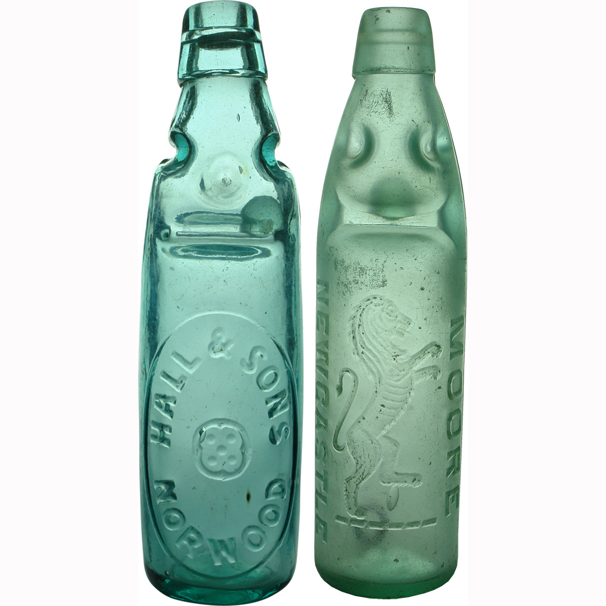 2 Codd Bottles. Hall & Sons, Norwood; Moore, Newcastle. (South Australia & New South Wales)