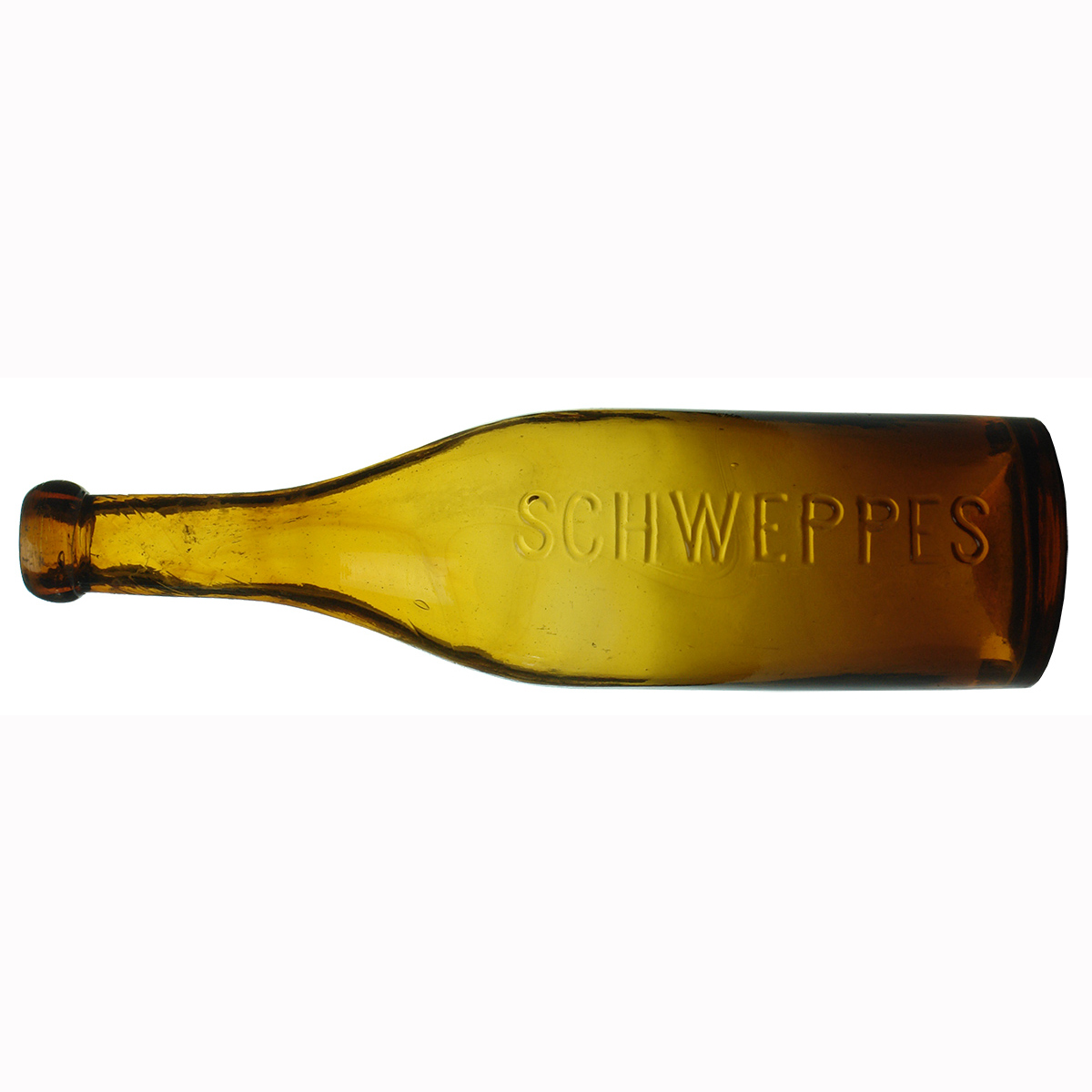 Blob top Soda. Schweppes. Amber Glass.