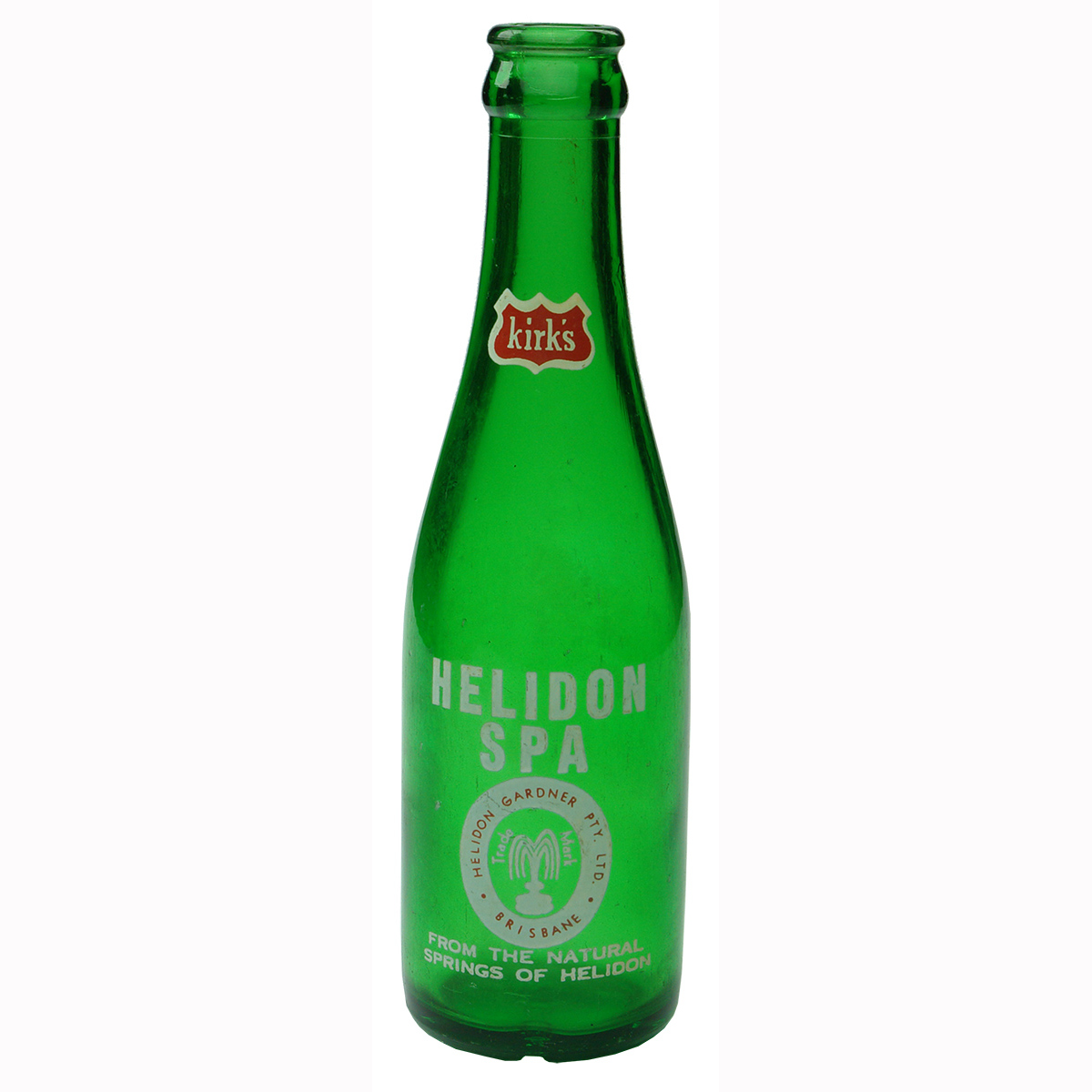 Ceramic Label Crown Seal. Kirk's Helidon Spa Brisbane. Bright Green. 6 oz. (Queensland)