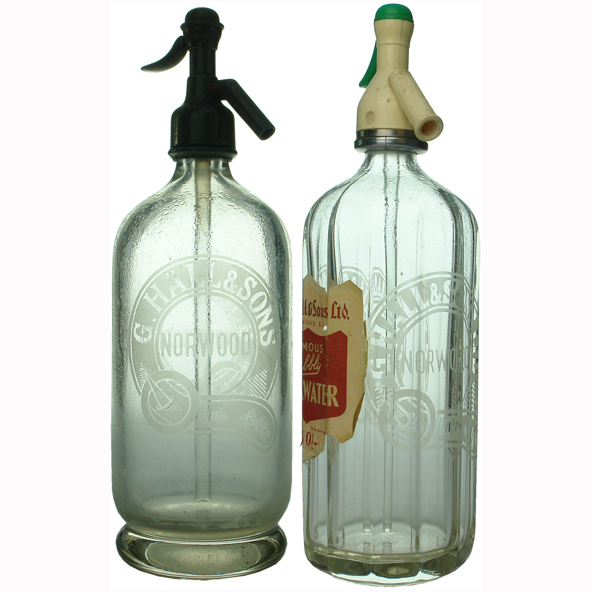 2 Soda Syphons. G. Hall & Sons, Norwood. (South Australia)