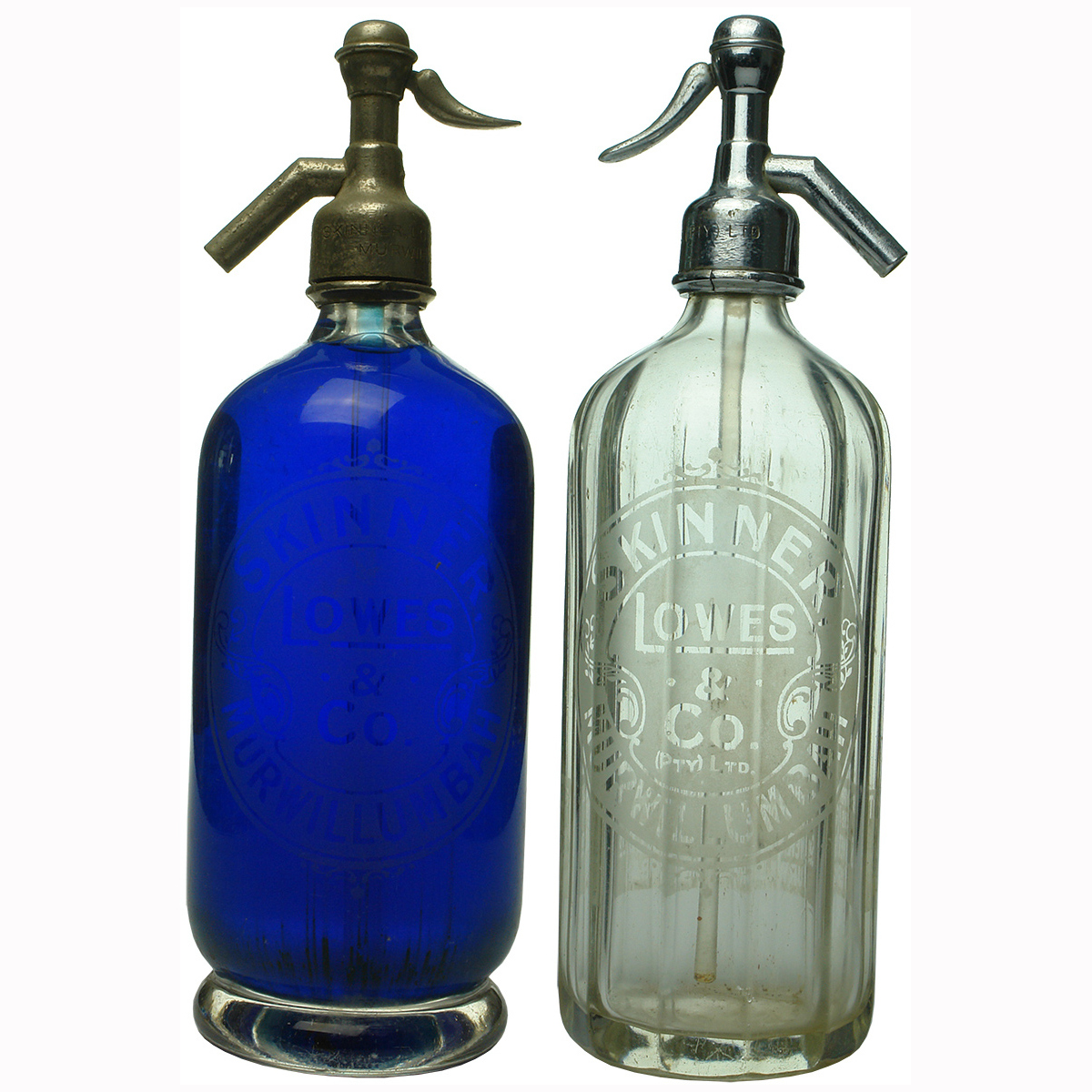 2 Soda Syphons. Skinner Lowes & Co Murwillumbah. (New South Wales)