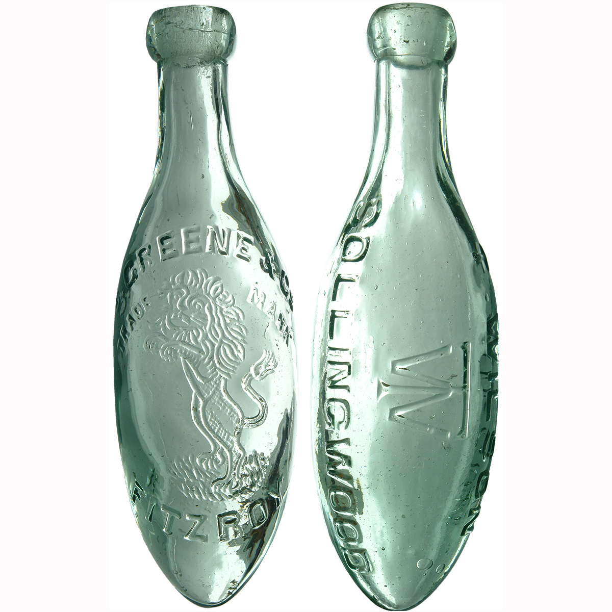 2 torpedo Bottles: S. Greene, Fitzroy; T. Wilson, Collingwood. (Victoria)