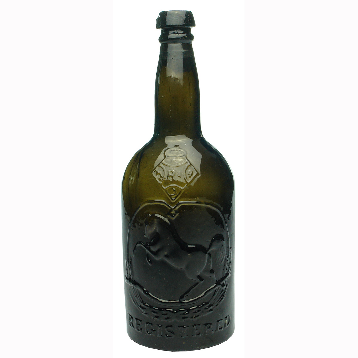 Beer. Black Horse Ale. (Black Horse Whisky). British Registration Diamond. Squat shape. Repaired.