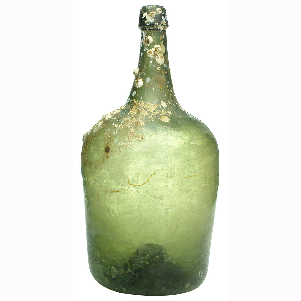 Black Glass. Large Demijohn. Tube pontil scar to base. Half Gallon or so.