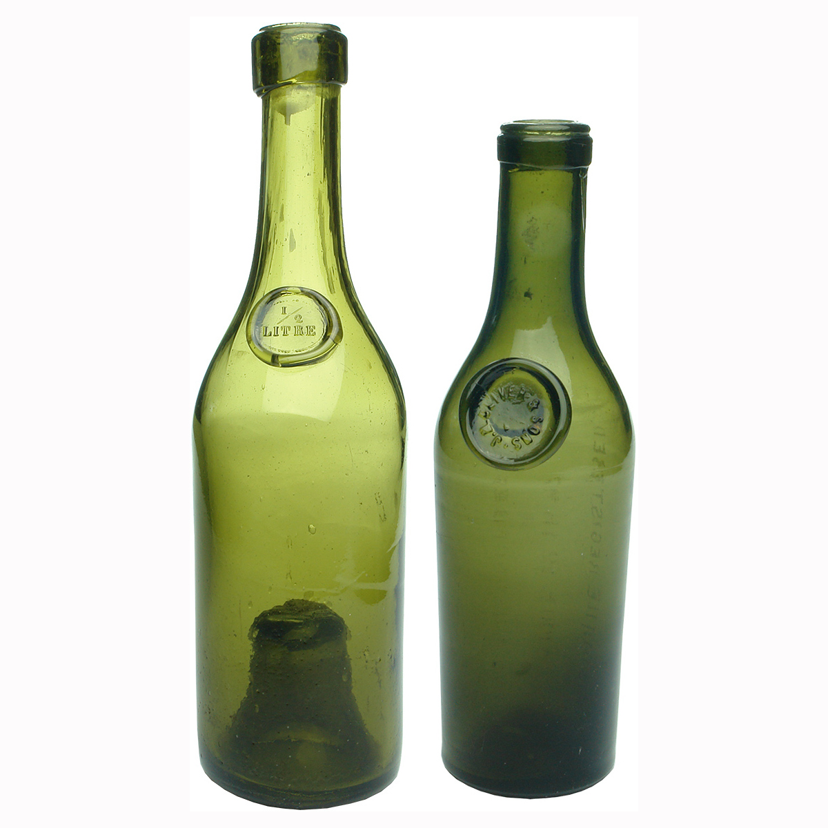 2 Sealed Bottles: 1/2 Litre and J. M. Oliver 1897 seals.