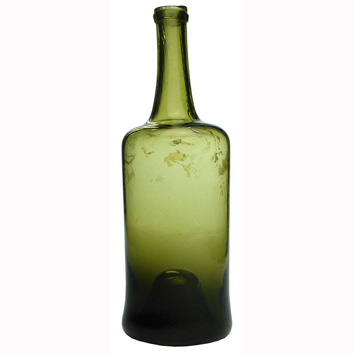 Black Glass. Tall straight sided cylinder. Pontil scar to base.