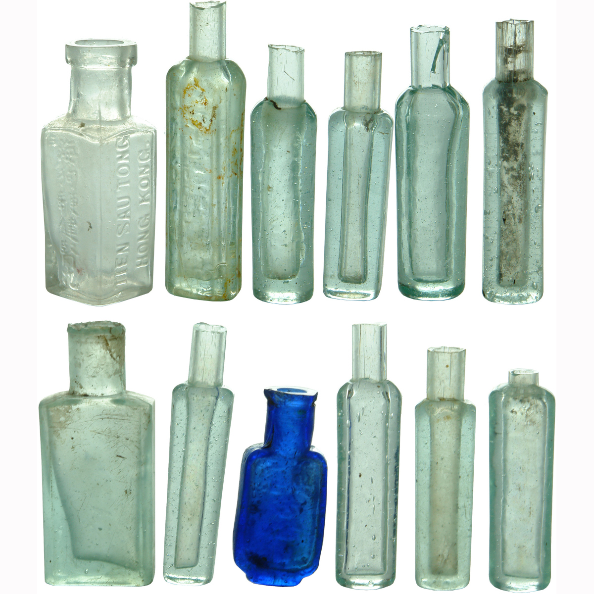 12 Chinese Essence, Opium, Medicine Vials.