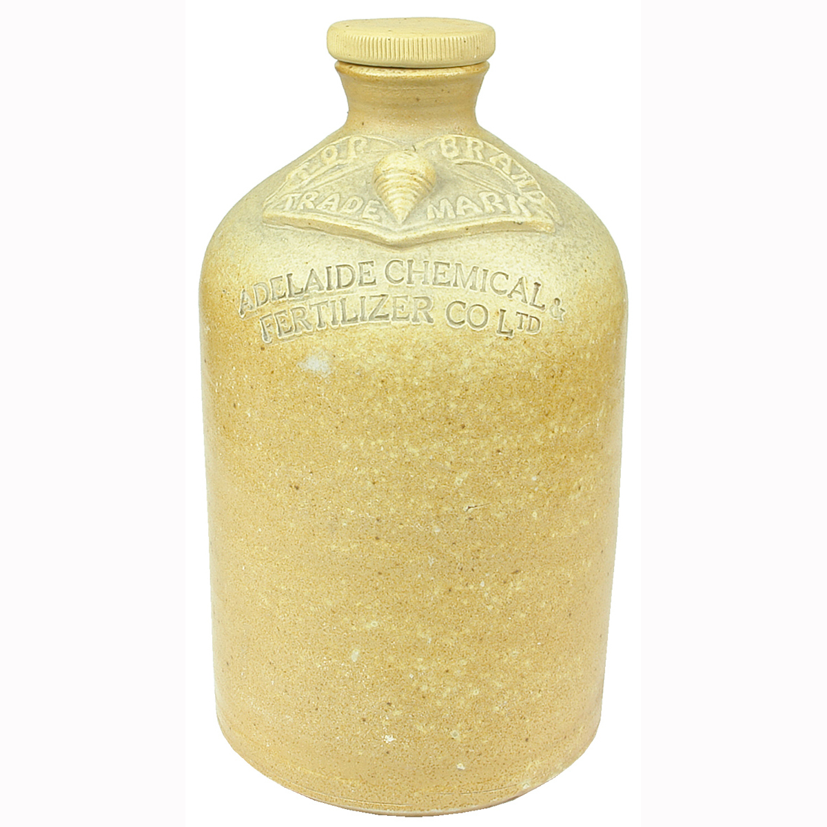 Demijohn. Top Brand. Adelaide Chemical & Fertiliser Co Pty Ltd. Salt Glaze. 1 Gallon. (South Australia)
