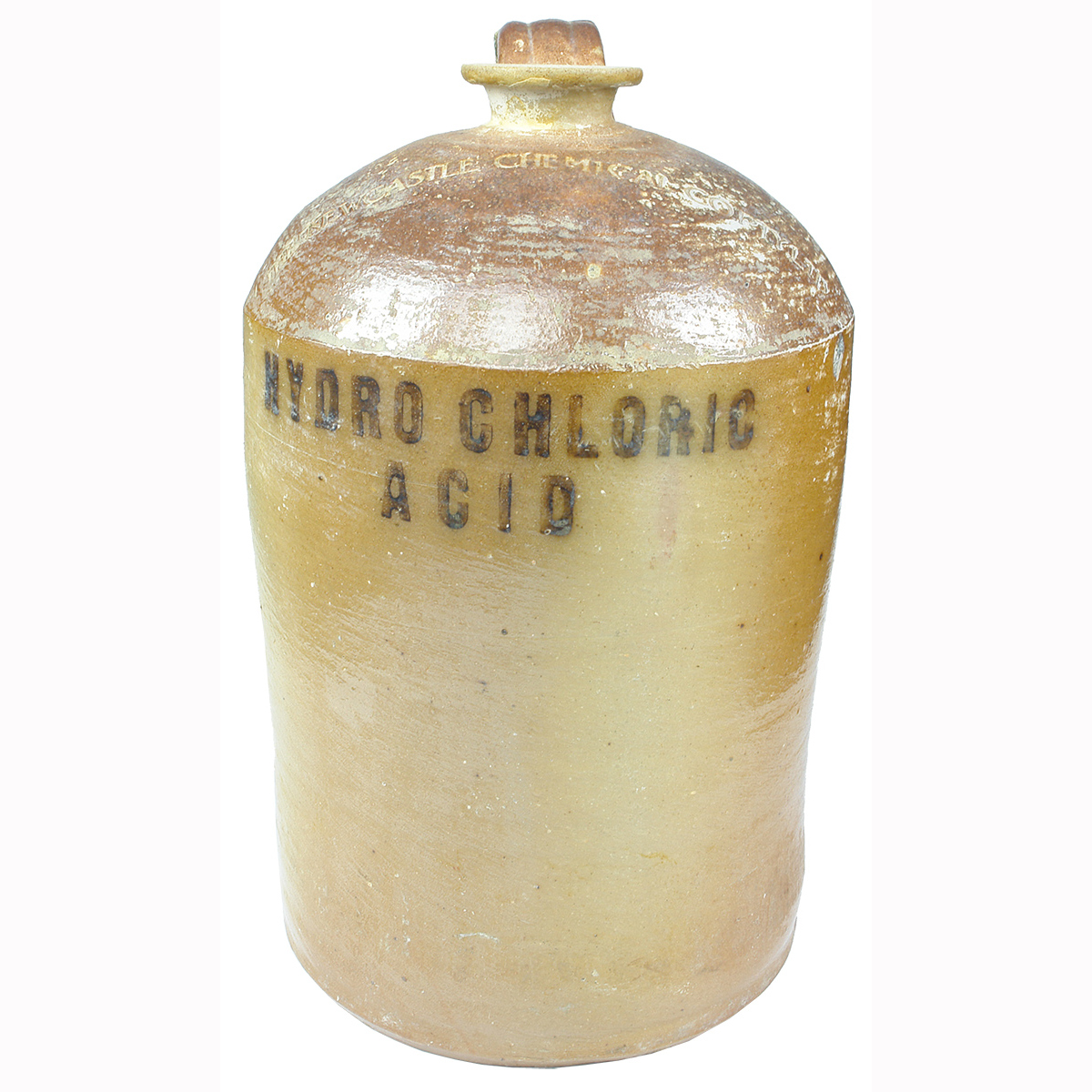 Demijohn. Newcastle Chemical Co Pty Ltd. Hydrochloric Acid. Bendigo Pottery. Salt Glaze. 3 Gallon. (New South Wales)