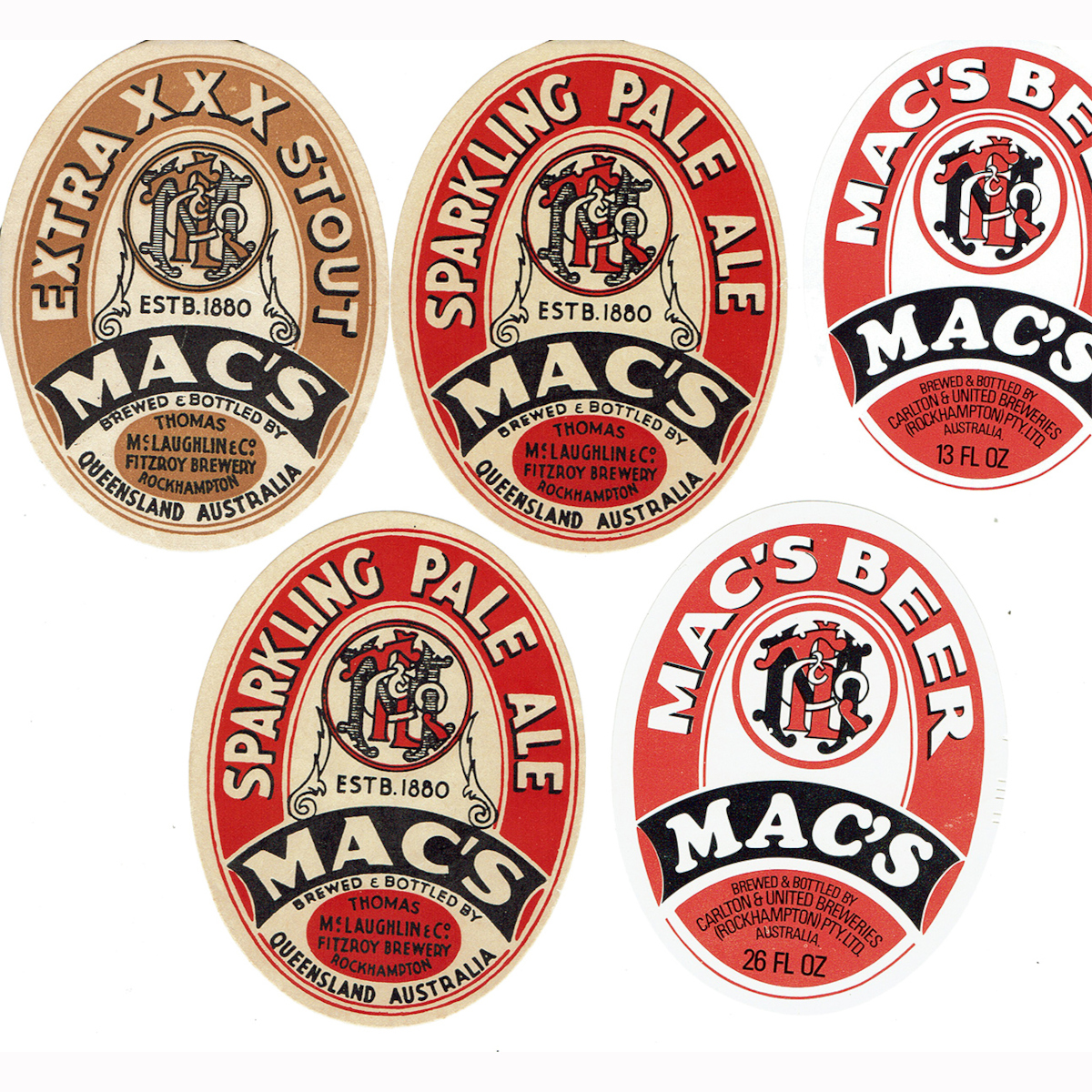 5 Macs Beer labels from Rockhampton. (Queensland)