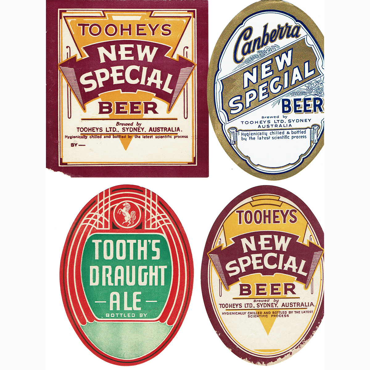 4 Beer Labels. Tooths, Tooheys, Canberra New. (New South Wales & ACT)